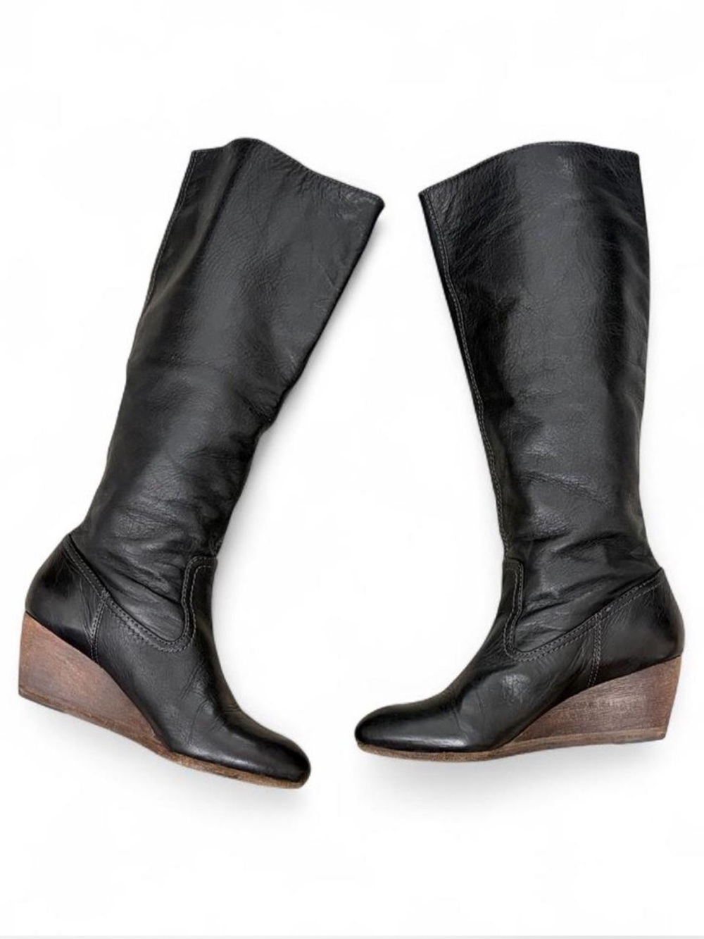 Women's Frye Black Leather Wedge Knee-High Boots